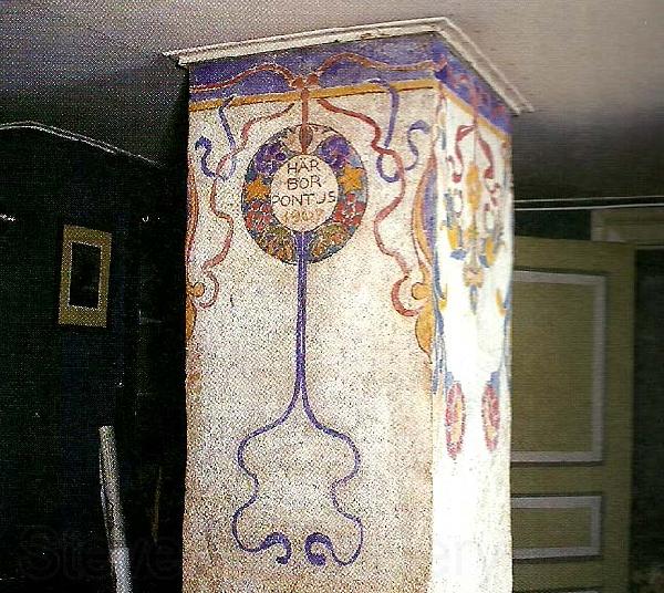 Carl Larsson dekorativ utsmyckning pa skorstensstock pa spadarvet Norge oil painting art